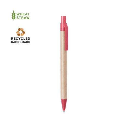Ручка шариковая DESOK, красный, переработанный картон, пшеничная солома, ABS пластик, 13,7 см (красный)