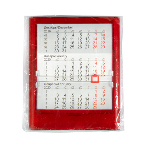 Календарь настольный на 2 года ; прозрачно-красный; 12,5х16 см; пластик; тампопечать, шелкография (красный)