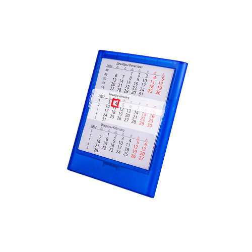 Календарь настольный на 2 года; прозрачно-синий; 12,5х16 см; пластик; тампопечать, шелкография (синий)