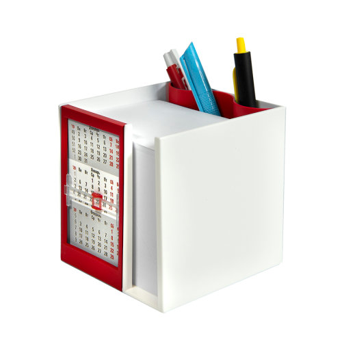 Календарь настольный  на 1 год с кубариком; белый с красным; 11х10х10 см; пластик (красный, белый)