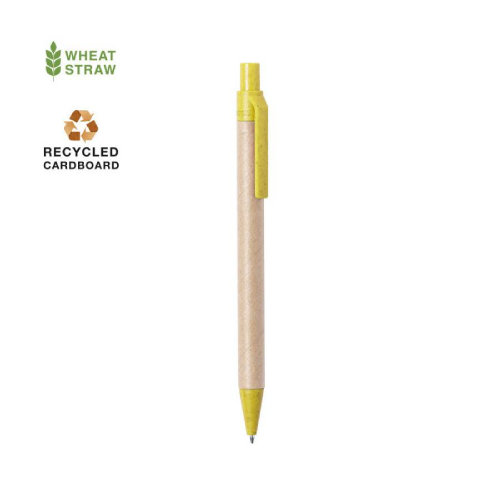 Ручка шариковая DESOK, желтый, переработанный картон, пшеничная солома, ABS пластик, 13,7 см (желтый)