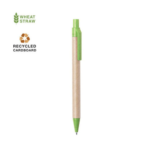 Ручка шариковая DESOK, зеленый, переработанный картон, пшеничная солома, ABS пластик, 13,7 см (зеленый)