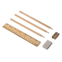 Канцелярский набор DONY -  карандаши, линейка, точилка, ластик, дерево/переработанный картон (коричневый)